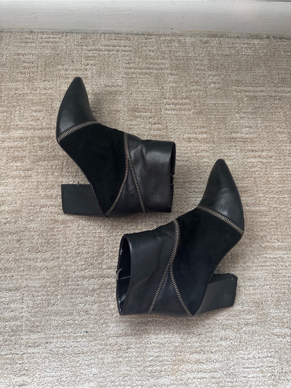 Black Pointed Toe Charles by Charles David Ankle Bootie with Zipper Detail 7.5